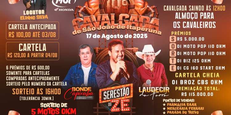 14ª Cavalgada de São João de Itaperuna promete agitar Barra de São Francisco com shows e sorteio de 5 Motos Okm